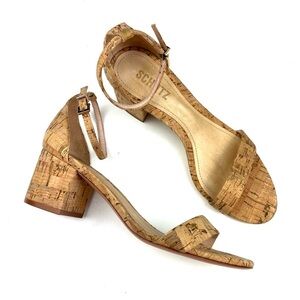 New Schutz Chimes Ankle Strap Block Heel Cork Sandals size 8.5